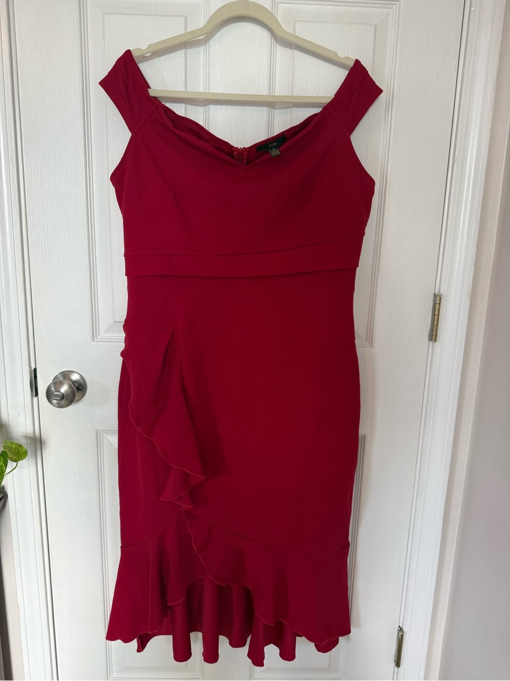 Off-Shoulder Ruffle Midi Dress in Red